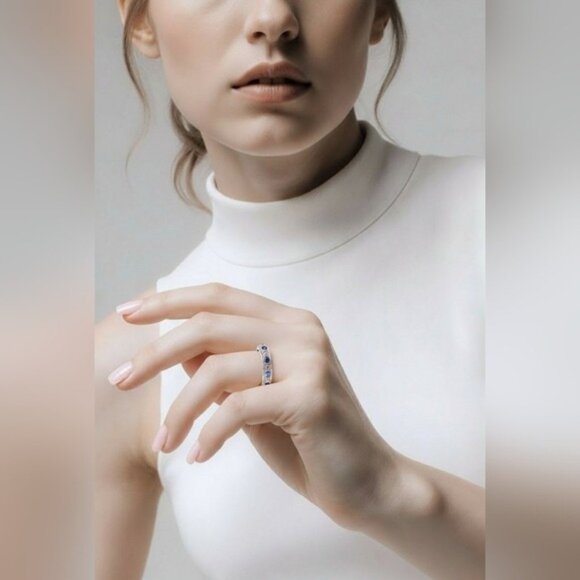 925 Sterling Silver Ring Sz 8 with Natural Kyanite 4x3mm, Rhodolite Garnet Gems - Picture 2 of 4